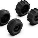 AMORIL RC Paddle Tires, 4PCS Off Road Snow Sand Rubber Tires Hexagon(Side to Side) 12mm Wheels Replacement for 1/10 Truck (Black) for RZ001, Part Number R11152