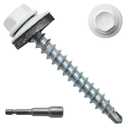 250pcs #10 x 1-1/2" White Hex Head Self-Drilling Metal Roofing Screws, EPDM Washer, Colored Head, Sheet Metal Roof Screw with Hex Driver Bit