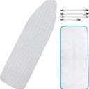 Dalykate Ironing Board Cover and Pad, 15" x 54", Thick Padding, Elastic Edge, Scorch & Stain Resistant, Includes Fasteners & Mesh Cloth (White Waves)