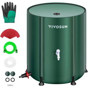 VIVOSUN Collapsible Rain Barrel, 100 Gallon Water Storage Tank with 1000D Oxford Cloth, Portable Rain Collection System Includes Two Spigots and Overflow Kit, Green