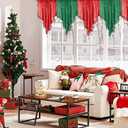 WUBODTI Christmas Green Valances for Windows 1 PC, Triangle Boho Glitter Sequin Tassels Beaded Kitchen Window Valances Holiday Decor Swag Curtain for Living Room Bathroom, W51 x L22