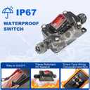 IP67 Waterproof Inline Switch with Red Light Rocker Button, On Off Toggle Switch for AC/DC 20A-125V,16A-240V DPST, Two-Side Entry & Exit Line (AC 110-240V)
