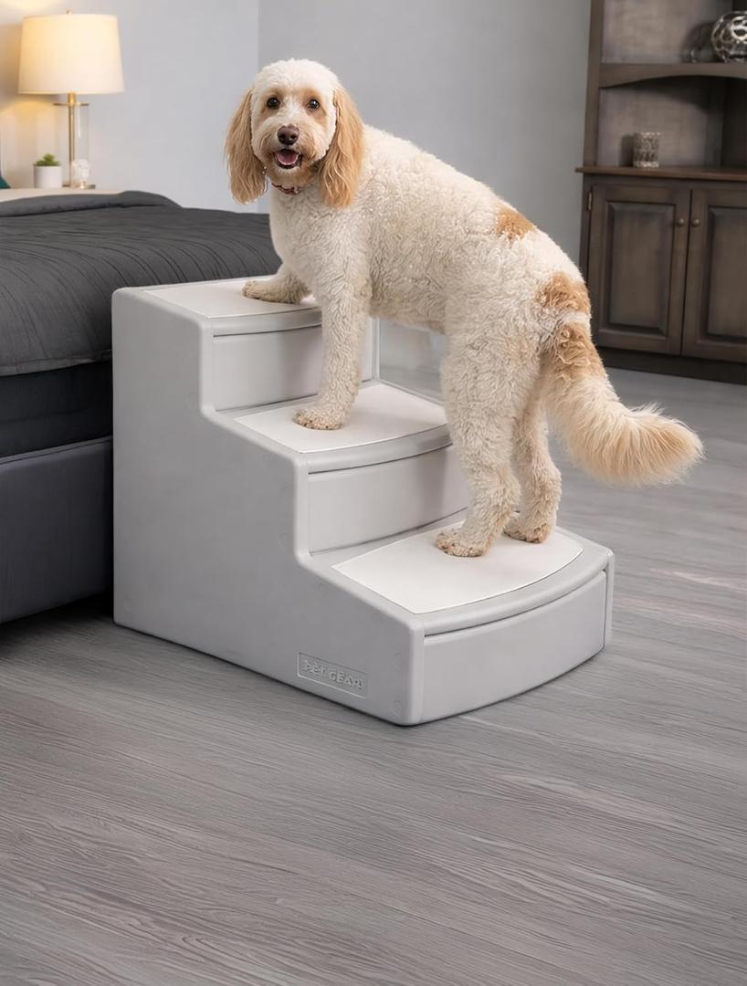 Pet Gear Easy Step III Extra Wide Pet Stairs, 3 Step for Dogs/Cats up to 200 pounds, Removable/Washable Carpet, Easy Assembly (No Tools Required), Sea Salt