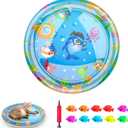 Inflatable Cat Dog Baby Water Mat Toy, [Newly Upgraded, 2 Layers Thickened] Premium Anti-Scratch Leak Proof Mat, with Floating Fish for Indoor Kitten Cats & Kids to Swatting Exercise Hunting (Dolphin)