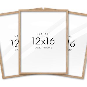 12x16in Oak Wood Picture Frame Set of 3,12"x16" Beige Minimalist Wooden Poster Frames,Natural Solid Wood Picture Frame for Wall Art,Photos,Prints, 16"L x 12"W 3Pack