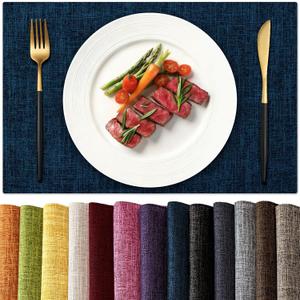 KXN Placemats Set of 8, Dual-Layer Thickened Faux Linen Table Mats, Heat Resistant & Wrinkle-Free, Machine Washable Cloth Place Mats for Kitchen Dining Indoor Outdoor (Navy Blue)