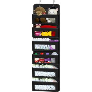 Simple Houseware 6 Clear Window Pocket Over Closet Door Storage Hanging Organizer for Bedroom, Bathroom, Pantry, Black