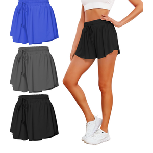 2 in 1 Flowy Athletic Shorts for Women - Gym Double Layer Butterfly Shorts Pack S