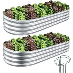 Galvanized Raised Garden Bed, Raised Garden Boxes, 2 Pcs 631ft Outdoor Galvanized Planter Box, Garden Stock Tank Outdoor with Metal Plant Stakes, Garden Beds for Vegetables Planting