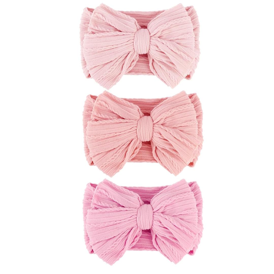 Baby Bows Headbands Nylon Baby Girl Headbands Soft Handmade Hairbands Toddler Hair Accessories for Girls Baby Newborn Infant Kids (3 Pcs: Pink/Light Pink/Pink2)