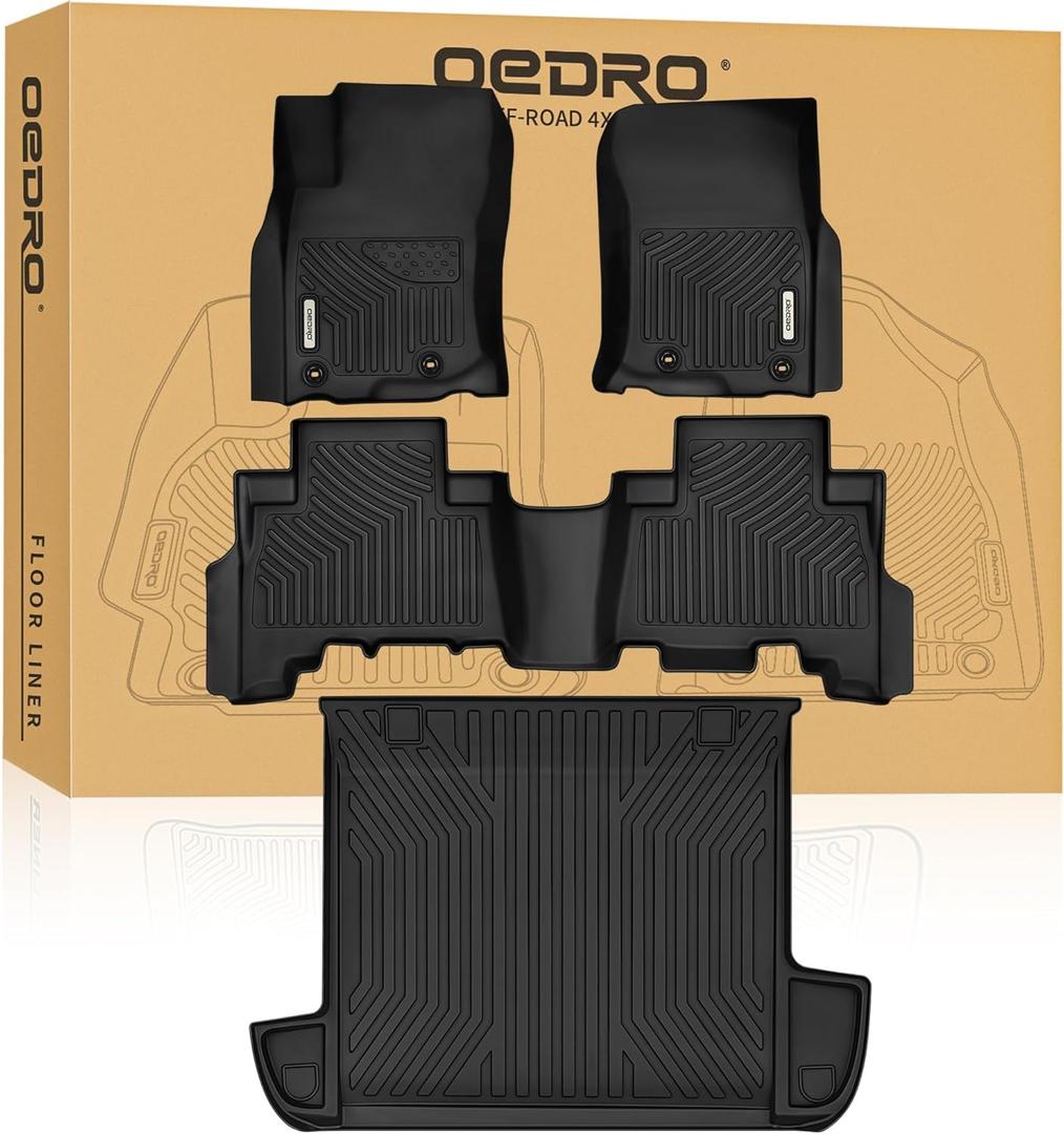OEDRO Floor Mats Fit for Toyota 4Runner 2024-2013 (Not Fit 7 Seats),TPE All-Weather 4Runner Floor Liner Includes 1st, 2nd Row & Cargo Mat, Black