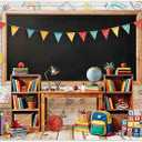 Fabric 7x5ft Back to School Photography Backdrop First Day Blackboard Classroom Colorful Books Bookcase Graduation Background Kids Students Party Decorations Photo Props