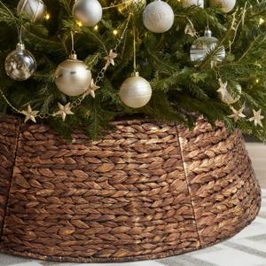 8-Piece Rattan Christmas Tree Collar - 42" Rustic Farmhouse Tree Skirt- Xmas Tree Base Cover for Christmas Decoration- Woven Holiday Tree Ring Accessory for Home, Living Room (Brown, 42 in)