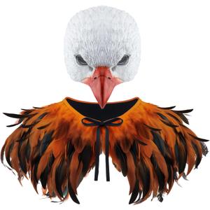 Newcotte 2 Pcs Eagle Costume Halloween Eagle Mask Wings Set Birds Animal Mask Feather Cape Wings Shawl Birds Cosplay Outfits for Men Women Teen Halloween Masquerade Carnival Fun Cosplay Party Props