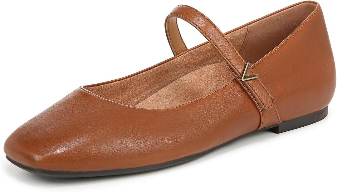 Vionic Womens Alameda Mary Jane Flat Tan Brown Leather 7.5 M