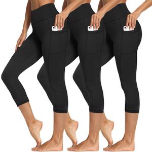3 Packs Leggings with Pockets for Women, Soft High Waisted Tummy Control Workout Yoga Pants (Large-X-Large), 18inch