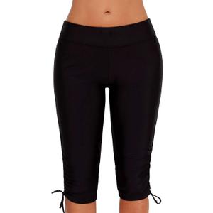 Urchics Womens Plus Size Rash Guard Capris Long Swim Shorts Tankini Bottom Sporty 5XL, Black