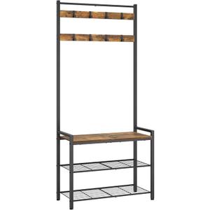 YATINEY Hall Tree, Coat and Shoe Rack, Entryway Coat Rack with 4 Tier Wooden Shoe Rack and 10 Hooks, Freestanding Hall Tree with Shoe Storage for Entryway, Hallway, Rustic Brown and Black MT09BR