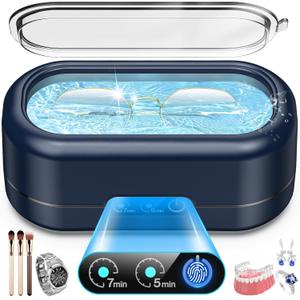 AI Ultrasonic Jewelry Cleaner,50KHz Professional Ultrasonic Cleaner Machine with 304 Stainless Steel for Jewelry, Dentures, Eyeglasses, Rings,Coin, Watch Strap, Hygiene Items (Rich Blue)