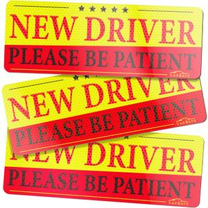 3 x New Driver Magnet for Car - High Reflective Student Driver Magnetic Sticker for Car - Vehicle Bumper Signs for New Driver, 10 x 3.5 Inch, 3 Pack