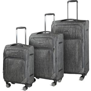 Cantor Ultra Lightweight Softside Luggage with Spinner Wheels, Set of 3, Expandable Suitcase with Retractable Handle and ID Tag, and Interlocking Zippers with TSA Lock (Grey)