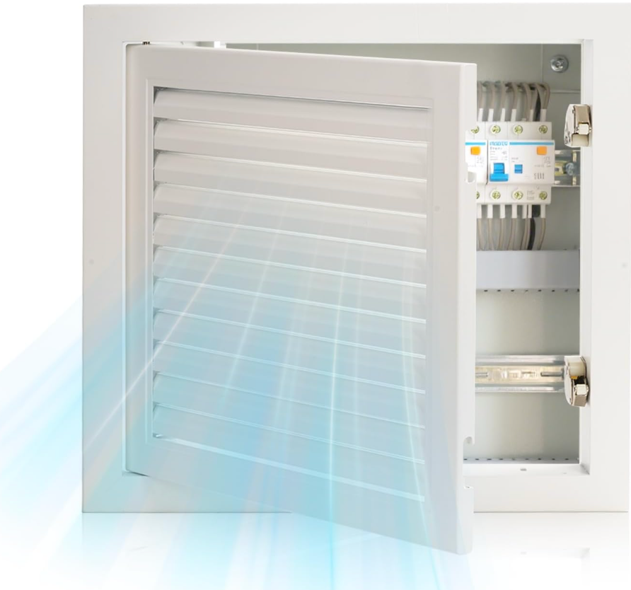 13.5 x 13.5 inch - Access Doors - Access Panel for Drywall with Push-Button Switch - Access Panel with Vent - Aluminum Alloy - White - Good Ventilation - Inside Dimensions: 12 x 12 inch