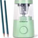2 x Electric Pencil Sharpener, Helical Blade Automatic Pencil Sharpener, Battery/USB Cord Operated Adjustable Sharpness for 6-8 mm Pencil, Classroom, School, Office, Home, Green