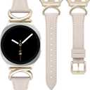 Minyee Leather Band Compatible with Samsung Galaxy Watch 8 40mm 44mm/ 8 Classic 46mm Bands, No Gap One-Click Slim Thin Dressy Leather Strap with C-Shape Metal Buckle Women, NOT for Other Models (Starlight/Champagne Gold)