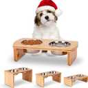 Elevated Dog Bowls, Bamboo Raised Dog Bowl for Small Dogs & Cats, with 2 Stainless Steel Bowls (4'' Tall-20oz Bowl) (Natural)