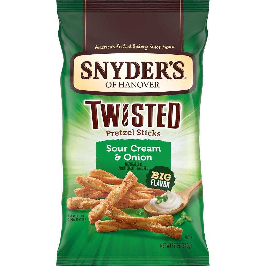 Snyder's of Hanover, Sour Cream & Onion Twisted Pretzel Sticks, 12 Oz Bag (EXP 08/08/26)