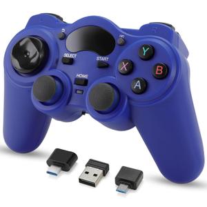 RARELEMON Wireless Gamepad for PC Laptop Android Steam  Blue USB & Bluetooth Game Controller with Phone Mount Compatible with Windows 7/10 Steam Deck Switch via Adapter Android TV Box & OTG
