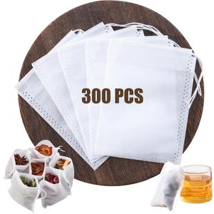 300 PCS Disposable Tea Bags for Loose Leaf Tea, Empty Tea Filter Bags with Drawstring, Fillable Tea Infuser Sachets Suitable for Coffee, Loose Tea, Spice, Herb and More (3.54 x 2.75 inches)