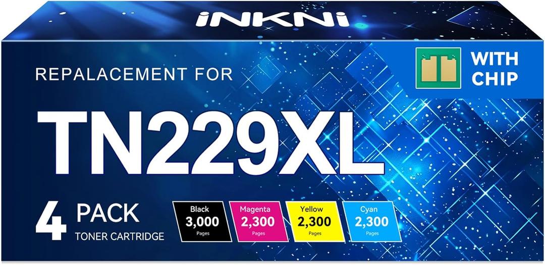InkNI Compatible Toner Cartridges Replacement for Brother TN229XL TN-229XL TN229 XL to use with MFC-L3720CDW MFC-L3780CDW Printer (TN229XLBK/C/M/Y-4 Pack)
