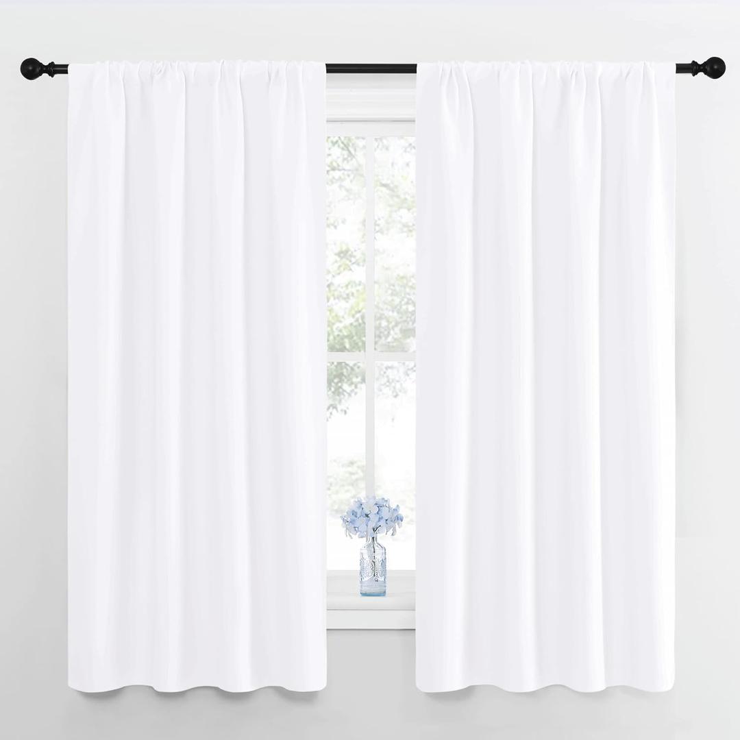 NICETOWN Bedroom Curtains - Window Treatment Rod Pocket Curtains/Drapes for Bedroom (2 Panels, 42 by 63, White)