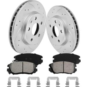 Front Brake Pads and Rotors Kit for Malibu [ 2013-2015 ], Geomet Coated Brake Kit, Drilled and Slotted Brake Rotors Pads [ 11.7in ], Automotive Replacement Brake Kits 55184 D1421