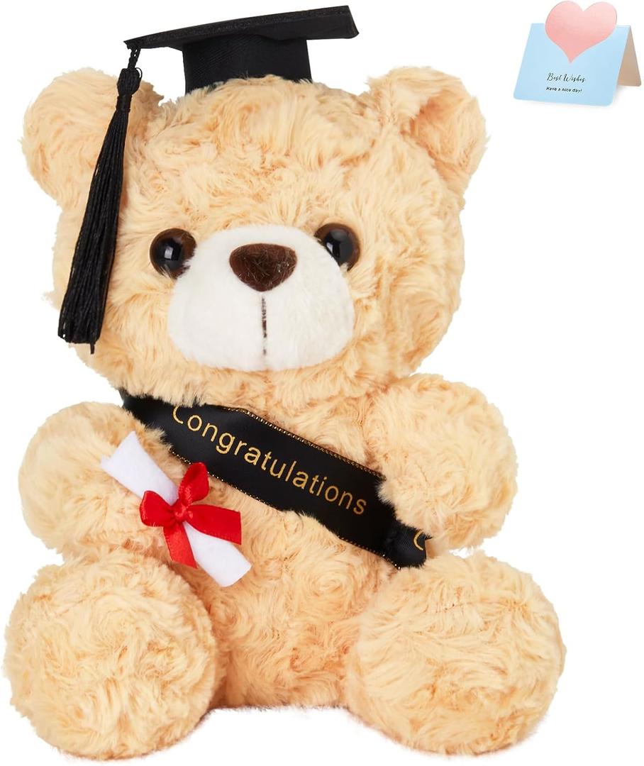9" Graduation Bear Class of 2026 Teddy Bear Stuffed Animal with Black Grad Cap Soft Light Brown Kindergarten Preschool High School College Graduation Gift for Boys and Girls
