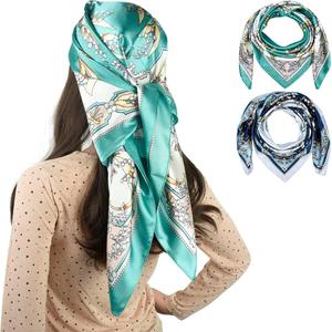 corciova 35 x 35 Large Square Hair Scarf for Women Silk Like Curly Headband Tie Sleeping at Night Fashion Bandana Headscarf (2 Pcs, Orchid ( Navy + Green ))