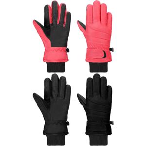 SATINIOR 2 Pairs Kids Waterproof Winter Snow Gloves Ski Gloves for Boy Girl Outdoor Warm Thickening Snowboar (6-10 Years, Peach Pink, Bright Black)