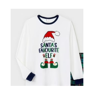 Santa's Favorite Elf Christmas Long Sleeve T-Shirt, White, Medium (Men)