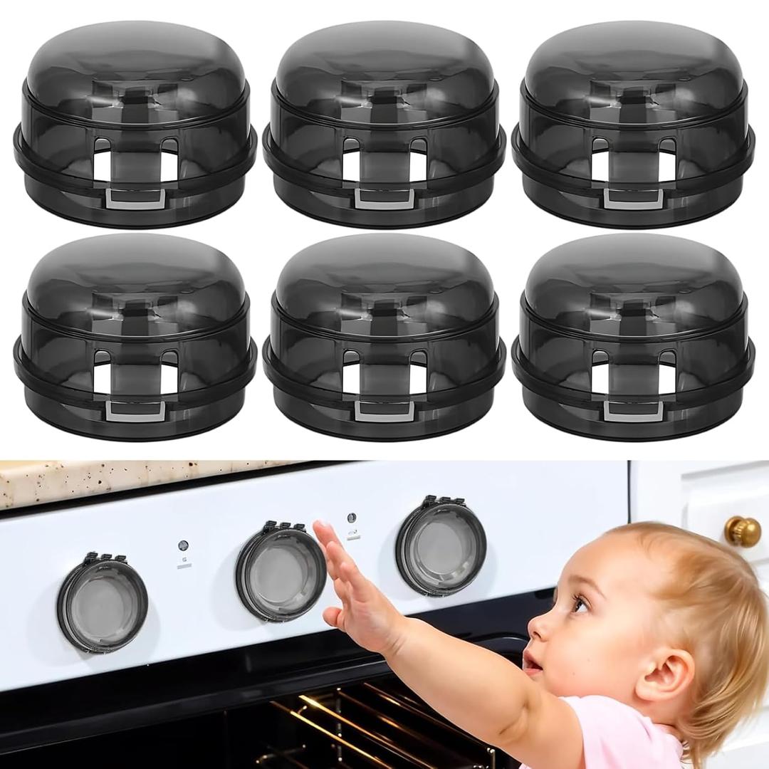 6 Pack Gas Stove Knob Covers Baby Proof Stove Knob Locks with Universal Size, Stove Child Proof Knobs with Adhesive, Stove Safety Guard for Kids Toddler Pet(Transparent)