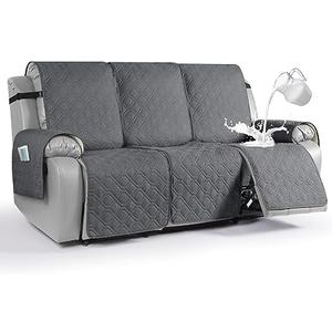 VANSOFY Waterproof Recliner Couch Covers, Sofa Covers 1-Piece Washable Reclining Sofa Cover Non-Slip Furniture Protector with Elastic Straps Pocket for Dogs, Pets(Dark Gray,3 Seater)
