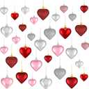 Skylety 30 Pieces Heart Ornaments, 3 Styles 2 Size Heart Shaped Tree Hanging Decorations Baubles for Xmas Wedding Anniversary (Multi-Color)