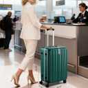 Hanke 26 Inch Large Checked Luggage PC Hard Shell Luggage Top Opening Travel Luggage Suitcases with Wheels for Woman Men.(Dark Green)