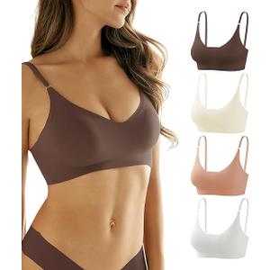 DEANGELMON Comfortable Seamless Bra for Women Buttery Soft Wireless Everyday Basic Bras V Neck Padded Sleeping Bralettes (XS)