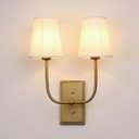 Vintage 2-Lights Wall Sconces with Funnel White Fabric Shades, Double Head Bathroom Vanity Lights Fixture, Indoor Wall Lamps for Bedroom Living Room Hallway Stairway