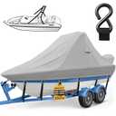 Wake Tower Boat Cover,1200D Heavy Duty Waterproof Boat Cover with Adjustable Metal Hooks,Wakeboard Tower Boat Cover,Fits V-Hull Bow Runabout Ski Boats, 23-25ft, Gray