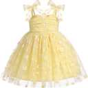 Baby Girls Tutu Dress Summer Sleeveless Backless Princess Birthday Party Dresses Sequin Ruffle Tulle Bowknot Sundress (3-4T, Yellow Daisy)