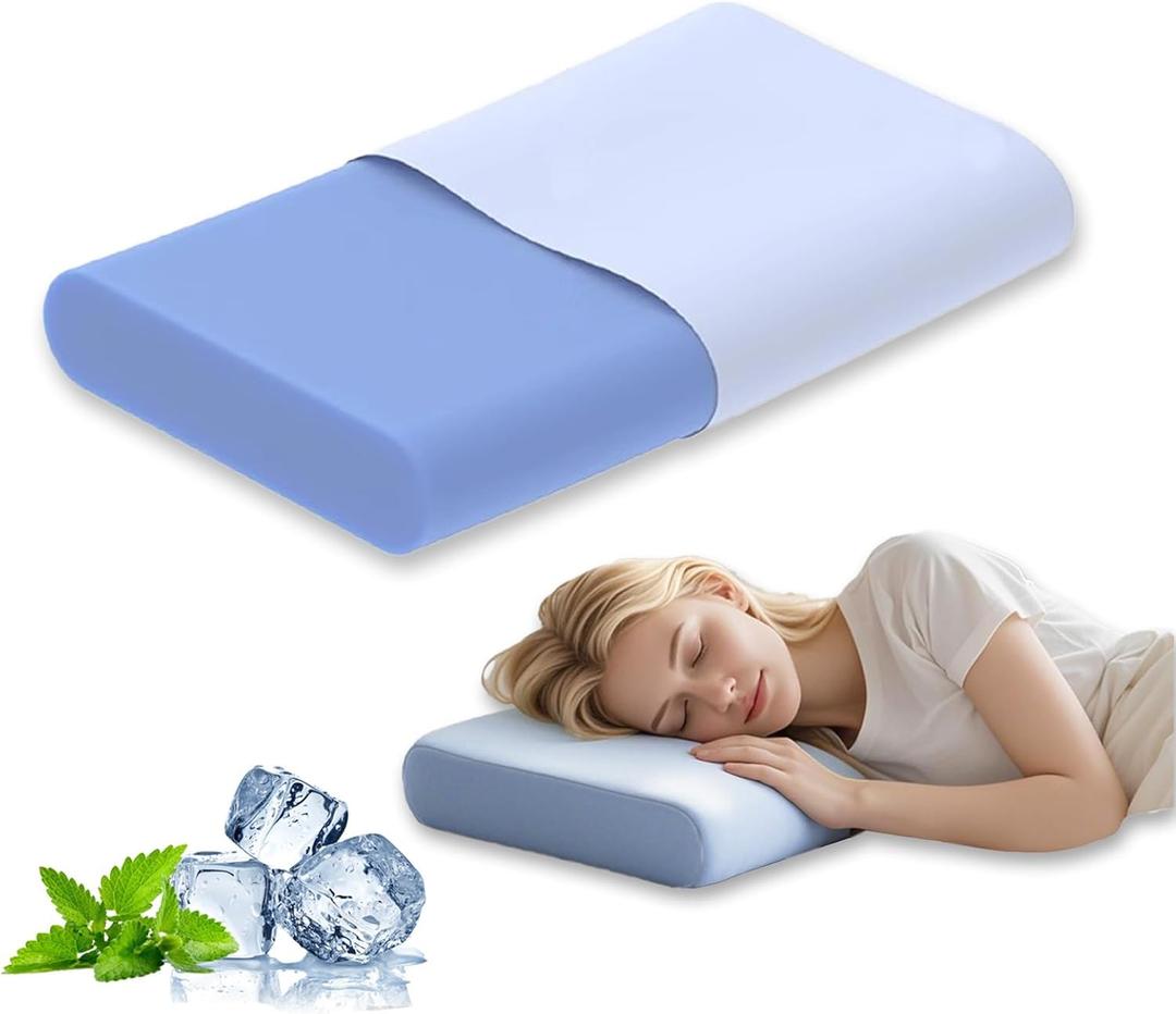Cervical Pillow for Neck Pain Relief, 3.9 Inch Cooling Memory Foam Pillow, Ergonomic Support Pollow for Side and Back Sleepers (Blue)