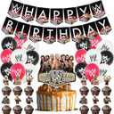 Wrestling Birthday Decorations, Wrestling Party Supply include Happy Birthday Banner, Cake Topper, Cupcake Toppers, Balloons for Kids Adults Party Decorations (Black)