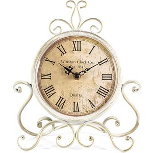 HZDHCLH Vintage Table Clocks for Living Room Bedroom Decor, Silent Decorative Farmhouse Shelf Clock Battery Operated, Small Rustic Mantel Clock with Roman Numerals (White)